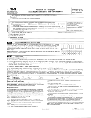 Formulaire W-9 de demande d'identification du contribuable et de certification