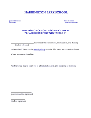 HIB Video Acknowledgement Form