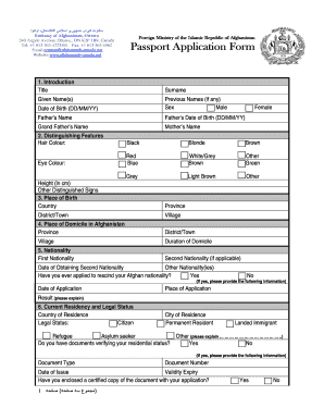 Afghanistan Passport Application Form