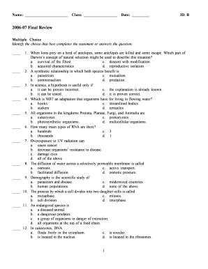 2006-07 Final Review Multiple Choice Science Exam