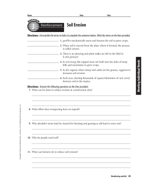 Soil Erosion Worksheet