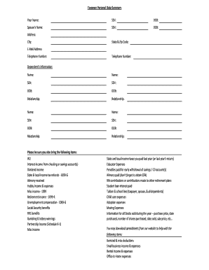 Taxpayer Personal Data Summary