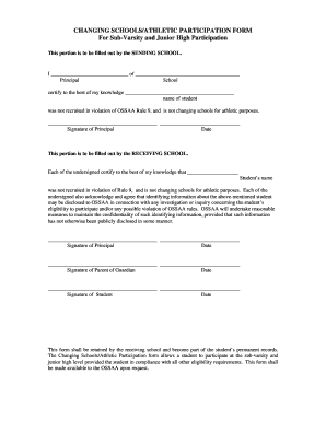 Changing Schools Athletic Participation Form
