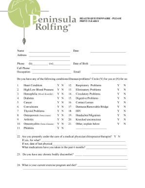 Health Questionnaire and Consent for Rolfing Structural Integration