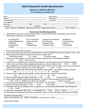 Adult Chiropractic Health Questionnaire
