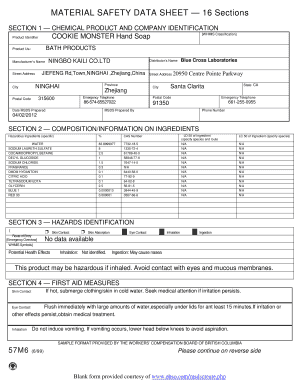 Material Safety Data Sheet for Cookie Monster Hand Soap