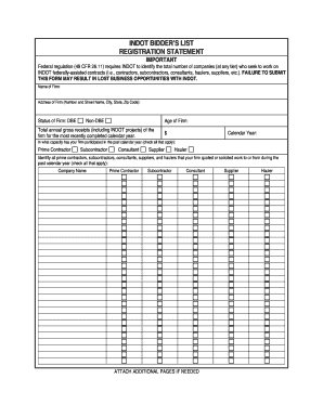 INDOT Bidders List Registration Statement