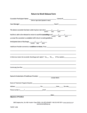 Return to Work Release Form