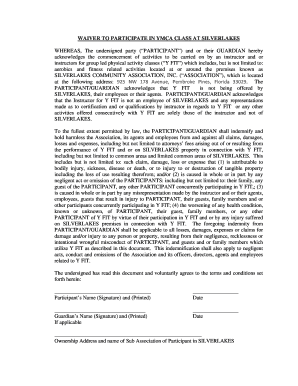 YMCA Class Participation Waiver