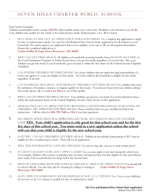 Massachusetts Free and Reduced Price School Meal Application