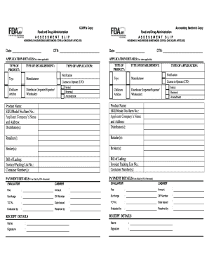 FDA Assessment Slip for Household Hazardous Substances