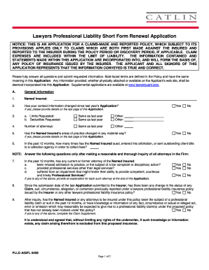 Lawyers Professional Liability Short Form Renewal Application