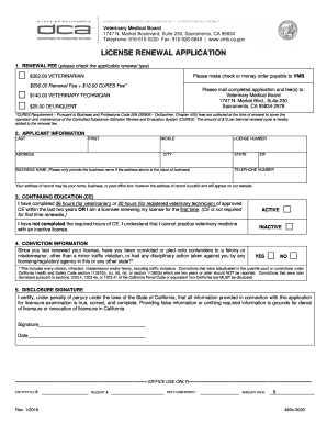 California Veterinarian/RVT License Renewal Application