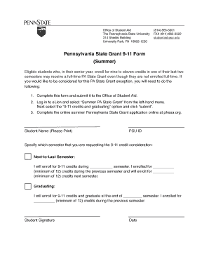 Fillable Online studentaid psu Pa State Grant 9-11 Summer Form Fax ...