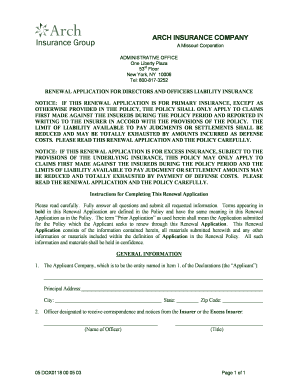 Renewal Application for Directors and Officers Liability Insurance