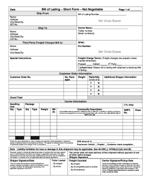 Bill of Lading - Short Form