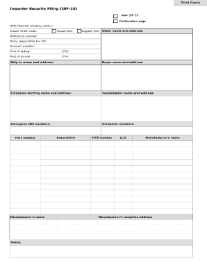 Importer Security Filing Form ISF-10