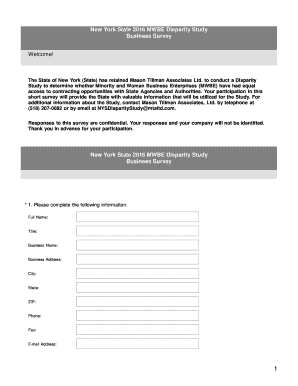 New York State 2016 MWBE Disparity Study Business Survey