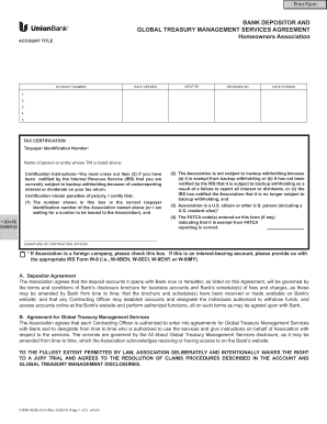 Bank Depositor and Global Treasury Management Services Agreement