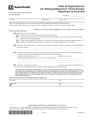 Form W-8 Letter of Explanation