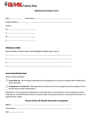 Maintenance Report Form