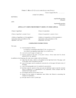Court of Appeal Reply Form