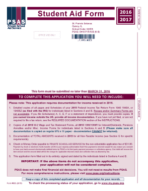Student Aid Form 2016