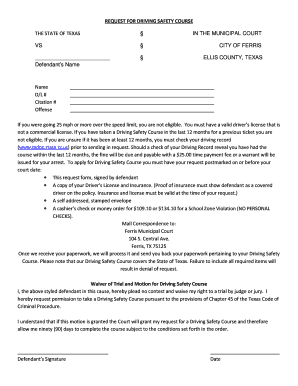 Texas Driving Safety Course Request Form