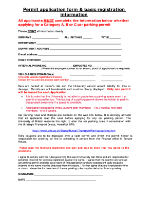University of Bristol Car Parking Permit Application