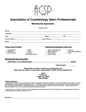 Association of Cosmetology Salon Professionals Membership Application
