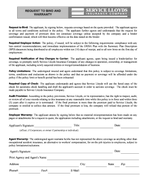 Request to Bind Occupational Accident Insurance