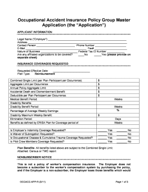 Occupational Accident Insurance Policy Application