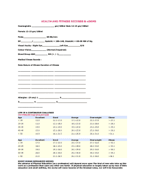 Health and Fitness Records Form