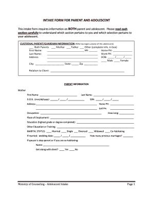 Adolescent Intake Form
