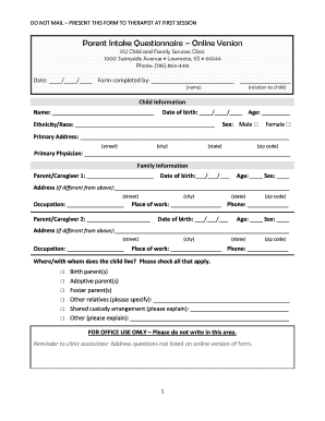 Parent Intake Questionnaire