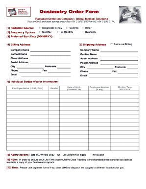 Dosimetry Order Form