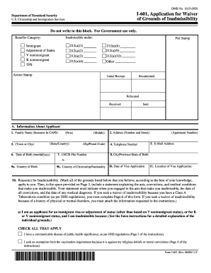 USCIS Form I-601 Application for Waiver of Grounds of Inadmissibility
