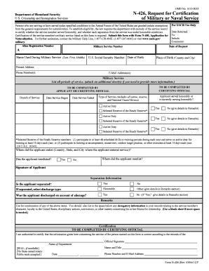 USCIS Form N-426 Request for Certification of Military Service