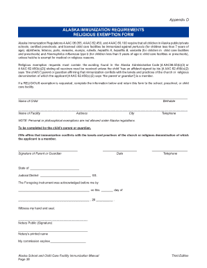 Alaska Religious Immunization Exemption Form