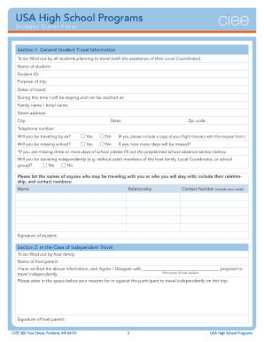 CIEE USA High School Student Travel Form