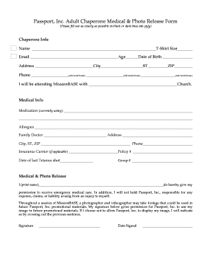 Adult Chaperone Medical and Photo Release Form