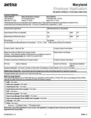 Maryland Employer Application for Group Coverage
