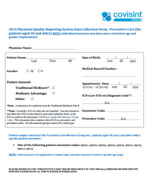 2014 Physician Quality Reporting System Preventive Care Form