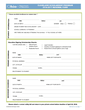 Cleveland Scholarship Program Renewal Form