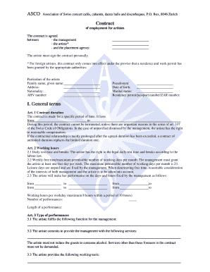 Swiss Artiste Employment Contract