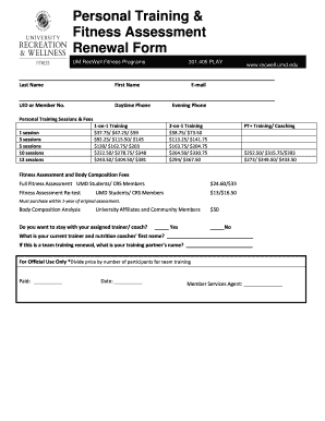 Personal Training Renewal Form