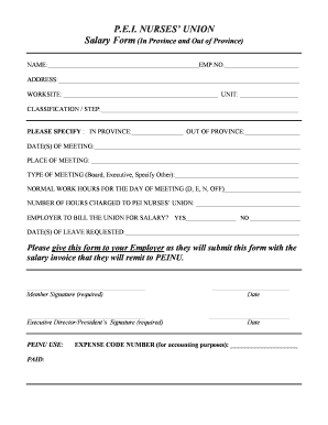 PEI Nurses' Union Salary Form