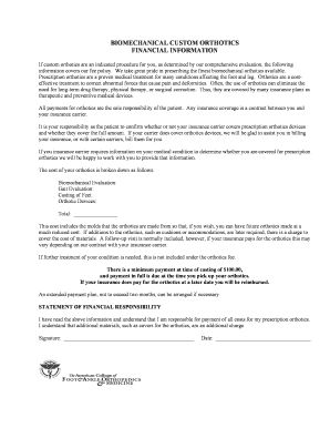Biomechanical Custom Orthotics Financial Agreement