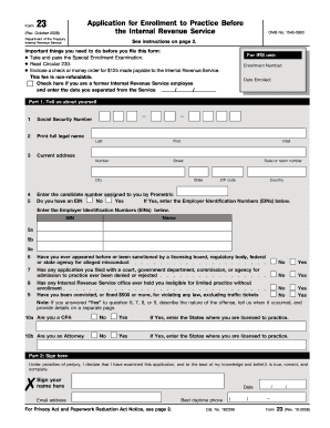 IRS Form 23 Application for Enrollment to Practice
