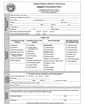 Federal Reserve Supplier Information Form